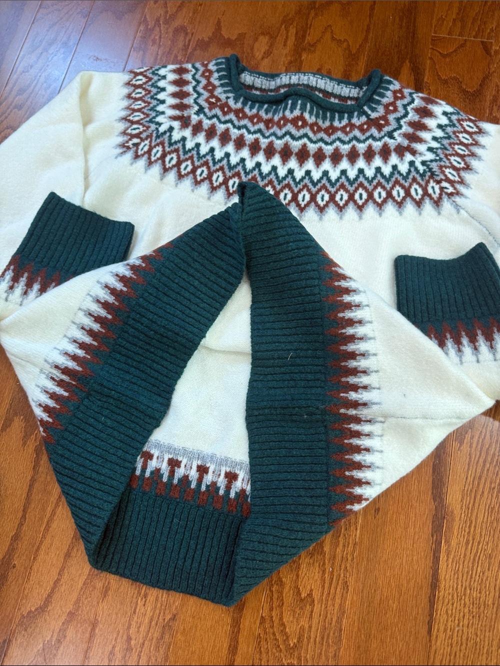 NWT Heritage Fair Isle Sweater | Ivory Green Rust Nordic Winter Knit - Picture 9 of 11